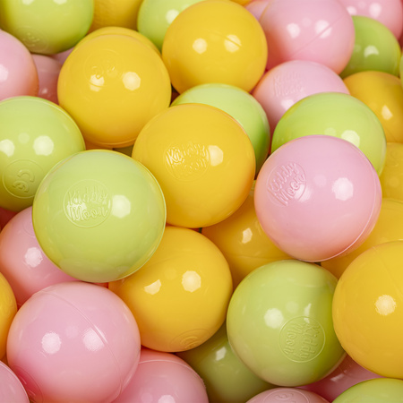 KiddyMoon Soft Plastic Play Balls β
7cm/2.75in Multi-colour Made in EU, light green/yellow/light pink, 300 Balls/7cm-2.75in