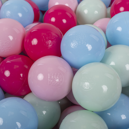 KiddyMoon Soft Plastic Play Balls ∅ 7cm/2.75in Multi-colour Made in EU, light pink/dark pink/baby blue/mint, 100 Balls/7cm-2.75in
