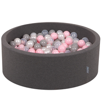 KiddyMoon Baby Foam Ball Pit with Balls ∅ 7cm / 2.75in Made in EU, dark grey:pearl/grey/transparent/light pink, 90x30cm/300 balls