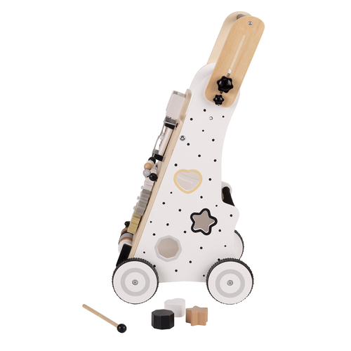 KiddyMoon Wooden Baby Walker Interactive Educational Toy for Children Multifunctional Push-Along Toy for Babies Montessori Walker for Kids Model WK-002, Black - White, Adjustable Handle