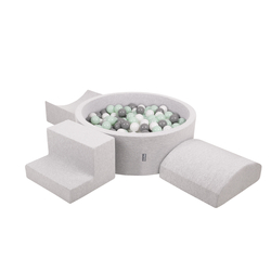 KiddyMoon Foam Playground for Kids with Round Ball pit ( ∅ 7cm/2.75In) Soft Obstacles Course and Ball Pool, Certified Made In The EU, lightgrey:white/grey/mint, Ballpit (200 Balls) + Version 6