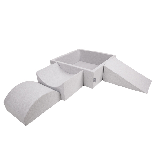 KiddyMoon Foam Playground for Kids with Square Ballpit ( ∅ 7cm/2.75In) Soft Obstacles Course and Ball Pool, Made In The EU, lightgrey:grey/white/turquoise, Ballpit (300 Balls) + Version 4