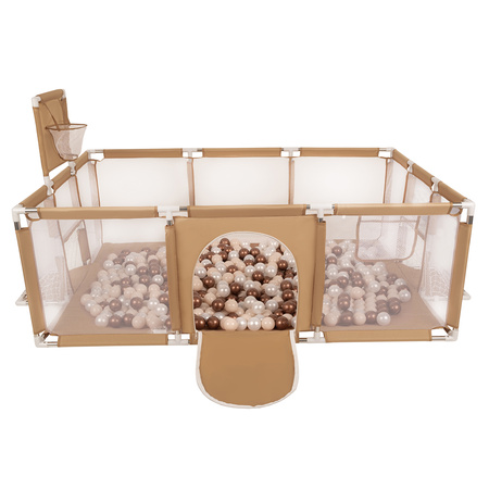 Baby Playpen Big Size Playground with Plastic Balls for Kids, beige:pastel beige/copper/pearl, 200 balls