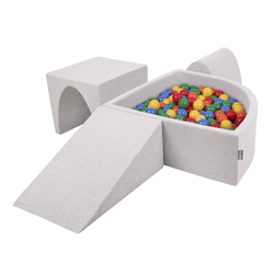 KiddyMoon Foam Playground for Kids with Quarter Angular Ballpit and Balls, lightgrey:yellow/green/blue/red/orange, Ballpit (300 Balls) + Version 2