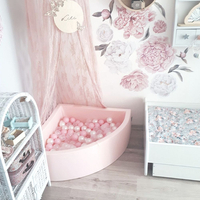 KiddyMoon Soft Ball Pit Quarter Angular ∅ 7cm / 2.75In for Kids, Foam Ball Pool Baby Playballs, Made In The EU, light grey:transparent/grey/white/pink/mint, 90 x 30 cm / 300 Balls