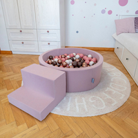 KiddyMoon Foam Playground for Kids with Round Ball pit (200 Balls ∅ 7cm/2.75In) Soft Obstacles Course and Ball Pool, Certified Made In The EU, heather: pastel blue/pastel yellow/white/mint/powder pink, Ballpit (200 Balls) + Steps