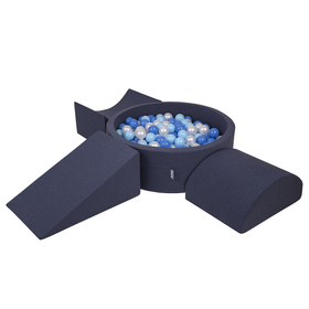 KiddyMoon Foam Playground for Kids with Round Ballpit ( ∅ 7cm/2.75In) Soft Obstacles Course and Ball Pool, Certified Made In The EU, darkblue:babyblue/blue/pearl, Ballpit (300 Balls) + Version 4