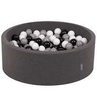 KiddyMoon Baby Foam Ball Pit with Balls ∅ 7cm / 2.75in Made in EU, dark grey:white/black/grey, 90 x 30 cm / 200 Balls