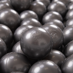 KiddyMoon Soft Plastic Play Balls ∅ 7cm/2.75in Mono-colour certified Made in EU, silver, 200 Balls/7cm-2.75in
