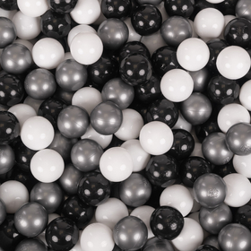 KiddyMoon Soft Plastic Play Balls ∅ 7cm/2.75in Multi-colour Made in EU, white/black/silver, 100 Balls/7cm-2.75in