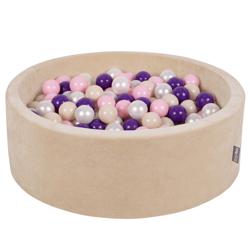 KiddyMoon Soft Ball Pit Round 7cm / 2.75In for Kids, Foam Velvet Ball Pool Baby Playballs, sand beige:pastel beige/light pink/pearl/purple, 90 x 30 cm / 300 Balls