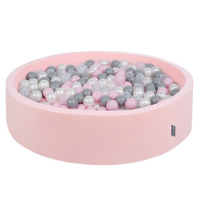 KiddyMoon Soft Ball Pit Round  ∅ 7Cm / 2.75In For Kids, Foam Ball Pool Baby Playballs Children, Made In The EU, pink:pearl-grey-transparent-powder pink, 120x30cm/1000 balls