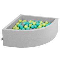 KiddyMoon Soft Ball Pit Quarter Angular ∅ 7cm / 2.75In for Kids, Foam Ball Pool Baby Playballs, Made In The EU, light grey:light green/light turquoise/grey, 90x30cm/200 balls