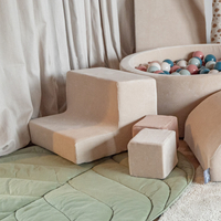 KiddyMoon Foam Playground Velvet for Kids with Round Ball pit (∅ 7cm/2.75In) Soft Obstacles Course and Ball Pool, Certified Made In The EU, Sand beige: dark turquoise/pastel beige/green/grey/salmon, Ballpit (200 Balls) + Steps