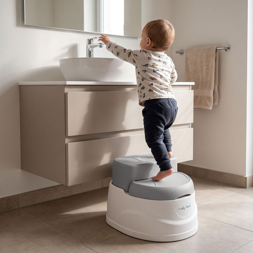 KiddyMoon Potty Training Chair for Toddlers with Step Stool and Lockable Lid, Grey, UNI