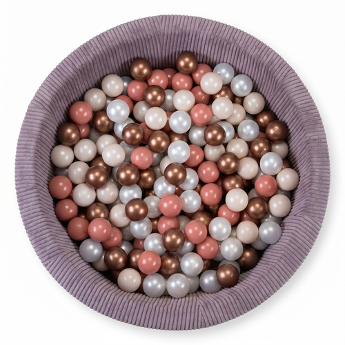 KiddyMoon Ball Pit for Baby and Toddler, Soft Play Ball Pool with ribbed Washable Cover, Purple: Pastel Beige/Copper/Pearl/Salmon, 90 x 30 cm / 200 Balls