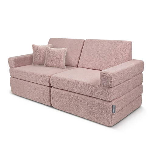KiddyMoon Sofa for Kids in Foam with Soft Teddy Fabric, Modular and Foldable, with 2 Cushions, for Playing, Reading and Relaxing, pink, Sofa with 2 Pillows