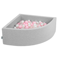 KiddyMoon Soft Ball Pit Quarter Angular ∅ 7cm / 2.75In for Kids, Foam Ball Pool Baby Playballs, Made In The EU, light grey:light pink/pearl/transparent, 90x30cm/200 balls