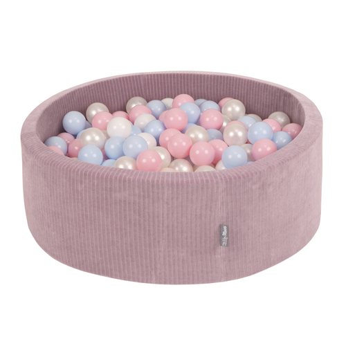 KiddyMoon Foam Ball Pit For Kids Round 90x30cm Baby Soft & Safe Toy, purple: dark turquoise/pastel beige/copper, 90 x 30 cm / 200 Balls