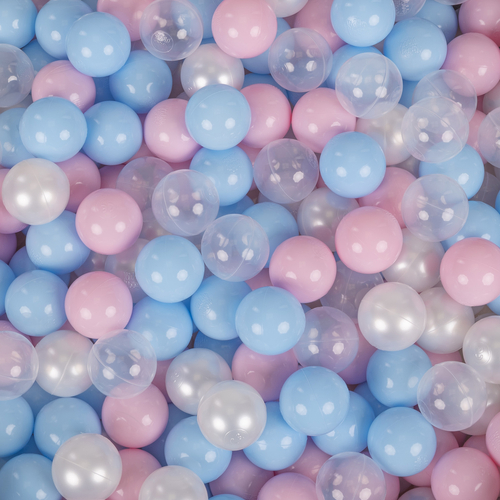 KiddyMoon Soft Plastic Play Balls ∅ 7cm/2.75in Multi-colour Made in EU, baby blue/light pink/pearl/transparent, 50 Balls/7cm-2.75in