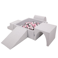 KiddyMoon Foam Playground for Kids with Square Ball pit ( ∅ 7cm/2.75In) Soft Obstacles Course and Ball Pool, Certified Made In The EU, lightgrey:white/grey/powderpink, Ballpit (300 Balls) + Version 3