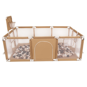 Baby Playpen Big Size Playground with Plastic Balls for Kids, beige:pastel beige/copper/white/black, 100 balls