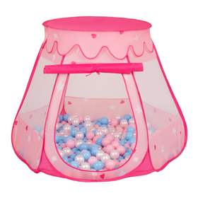 Play Tent For Kids Castle Baby Playhouse For Children With Colorful Balls Pop Up Perfect For Indoor And Outdoor Easy Set Up Includes Carry Bag, pink:babyblue-powder pink-pearl, 105x90cm/300 balls