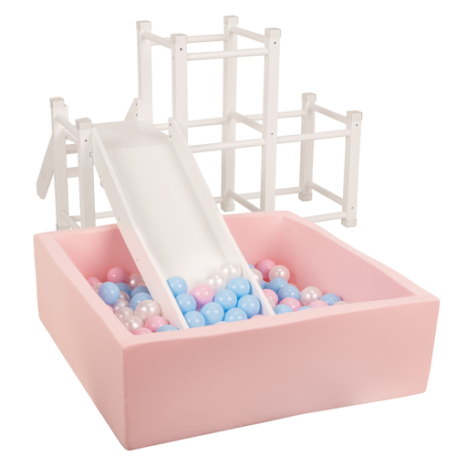 KiddyMoon wooden playground with a slide for kids, White, UNI