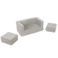 KiddyMoon Children's Foam Sofa with Two Poufs For Kids Comfortable and Lightweight Playroom Set Ribbed Fabric Removable Covers Perfect for Rest and Creative Play, light grey, Sofa/Pouf