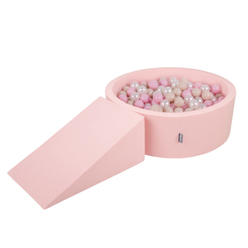 KiddyMoon Foam Playground for Kids with Round Ballpit ( ∅ 7cm/2.75In) Soft Obstacles Course and Ball Pool, Certified Made In The EU, pink:pastel beige/light pink/pearl, Ballpit (200 Balls) + Wedge