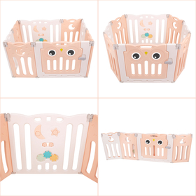 Playpen Box Foldable for Children with Plastic Colourful Balls, white-pink:white/grey/transparent, 6 + 2 Panels/200 Balls