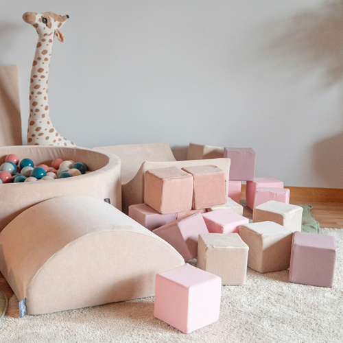 KiddyMoon Soft Foam Cubes Building Blocks 14cm for Children Multifunctional Foam Construction Montessori Toy for Babies, Certified Made in The EU, cubes: heather-pink, 48 Pieces