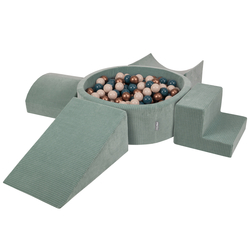 KiddyMoon Foam Playground For Kids Soft Textured Safe Blocks Baby, green: dark turquoise/pastel beige/copper, Ballpit (200 Balls) + Version 5