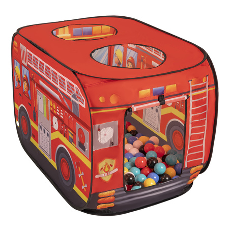Play Tent Fire Engine For Kids Pop Up Toy Playhouse For Boys Girls Foldable Role With Roof Hole Carry Bag Ball Pit Compatible Sensory Gift Idea Easy Assembly Indoor Outdoor, red: black/white/blue/red/yellow/turquoise, 600 balls