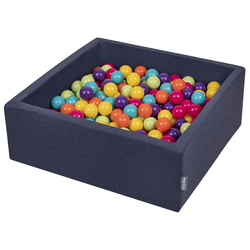 KiddyMoon Baby Foam Ball Pit with Balls ∅ 7cm / 2.75in Square Made in EU, d.blue:l.green/yellow/turquoise/orang/d.pink/purpl, 90x30cm/200 balls