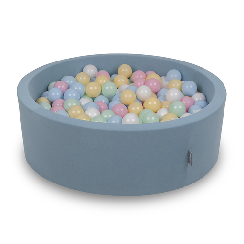 KiddyMoon Foam Ball Pit with Balls for Babies and Toddlers, Soft Sensory Play, Durable Removable Cover, Safe, blue: pastel blue/pastel yellow/white/mint/powder pink, 90 x 30 cm / 300 Balls