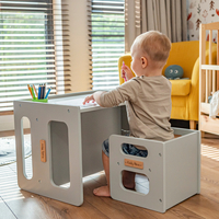 KiddyMoon Wooden Table with Chair for Kids Furniture Set for Baby Multifunctional Activity Play Set for Babies Children Bedroom Desk Montessori Toy TC-001, Grey, Table: 61x44x44 cm/Chair: 30x30x30 cm