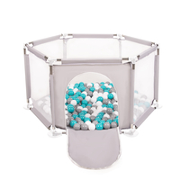 hexagon 6 side play pen with plastic balls, Grey:grey/white/turquoise, 200 balls