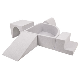 KiddyMoon Foam Playground for Kids with Quarter Angular Ballpit and Balls, lightgrey:white/grey/mint, Ballpit (200 Balls) + Version 3