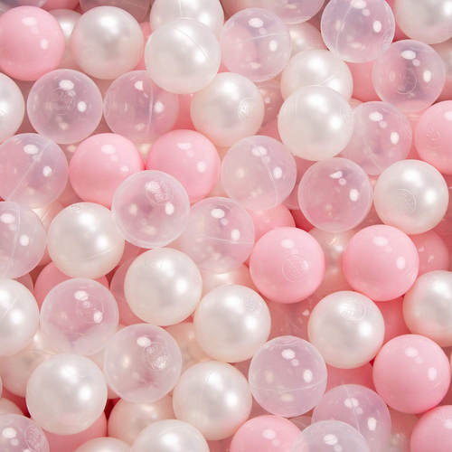 KiddyMoon Baby Foam Ball Pit with Balls ∅ 7cm / 2.75in Made in EU, light grey:light pink/pearl/transparent, 90x30cm/300 balls