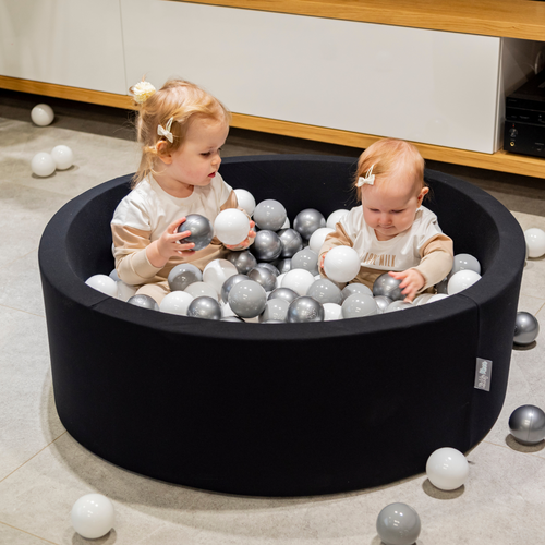 KiddyMoon Baby Foam Ball Pit with Balls ∅ 7cm / 2.75in Made in EU, Panda: black/white, 90x30cm/300 balls