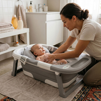 KiddyMoon Foldable Baby Bathtub Plastic Infant Bath Tub, Grey, M