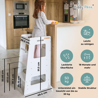 KiddyMoon Kitchen Helper For Kids Step Stool Learning Tower for Children Learning Chair Adjustable Height Level Montessori Furniture, Babies Kitchen Gadgets, ST-003, White, 91,5x39,3x49,4