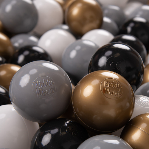 KiddyMoon Soft Plastic Play Balls ∅ 7cm/2.75in Multi-colour Made in EU, white/grey/black/gold, 50 Balls/7cm-2.75in