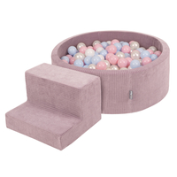 KiddyMoon Foam Playground For Kids Soft Textured Safe Blocks, purple: pastel blue/perle/powder pink/white, Ballpit (100 Balls) + Steps
