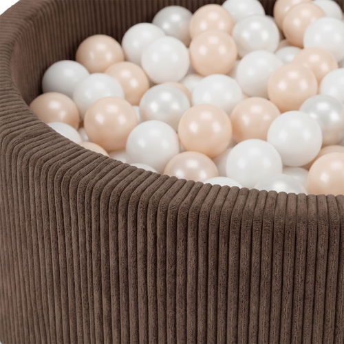 KiddyMoon Ball Pit for Baby and Toddler, Soft Play Ball Pool with ribbed Washable Cover, Brown: Pastel Beige/White/Pearl, 90 x 30 cm / 200 Balls