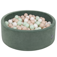 KiddyMoon Soft Ball Pit Round ∅ 7cm / 2.75In for Kids, Foam Velvet Ball Pool Baby Playballs, Made In The EU, forest green:pastel beige/white/mint, 90x30cm/200 balls
