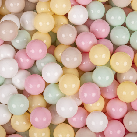 square play pen filled with plastic balls basketball, beige:pastel beige/pastel yellow/white/mint/light pink, 400 balls