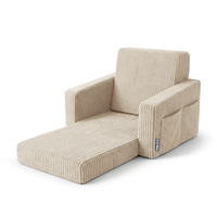 Foam armchair for kids convertible into bed, handle and side pockets, corduroy cover, beige, UNI