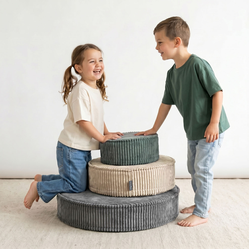 KiddyMoon 3-Piece Foam Elements for Kids Children's Room Accessory, zielony-beżowy-ciemnoszary